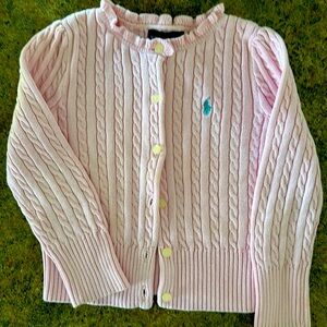 Polo Ralph Lauren pink button up ruffled collar cardigan girls 4/4T